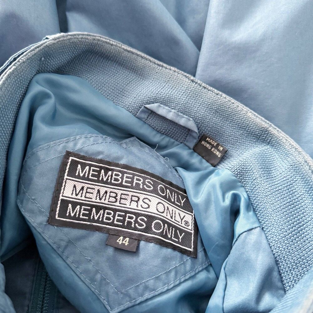Vtg Members Only Cafe Racer Teal Blue Green Full Zip Bomber Jacket 44 L Large - Picture 7 of 16